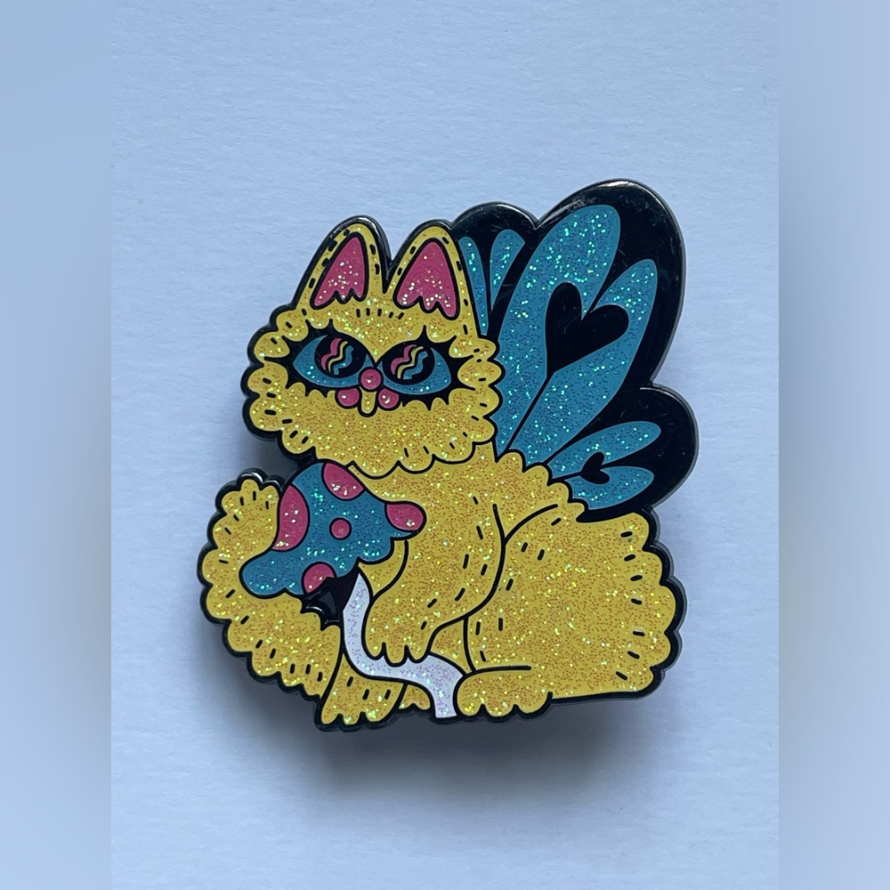 Artisan Glitter Cat With Wings Pin - Picture 2 of 5